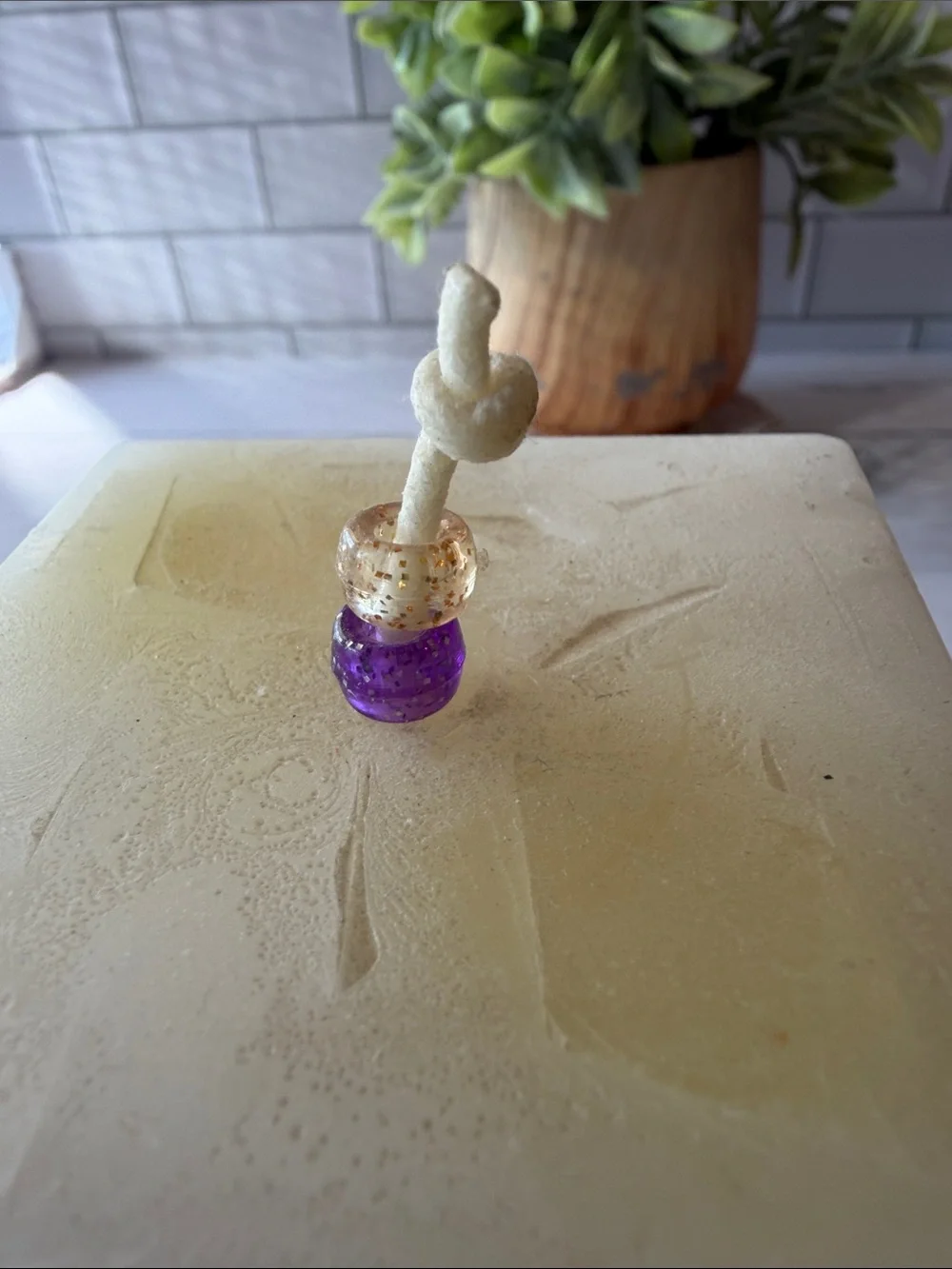 JMU White Pillar Candle with Purple Inlay